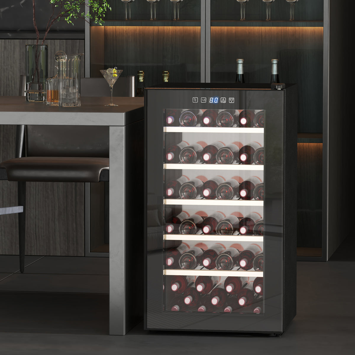 HOMCOM 41 Bottle Freestanding Wine Cooler Fridge with Touch Control – Glass Door Drinks Cabinet