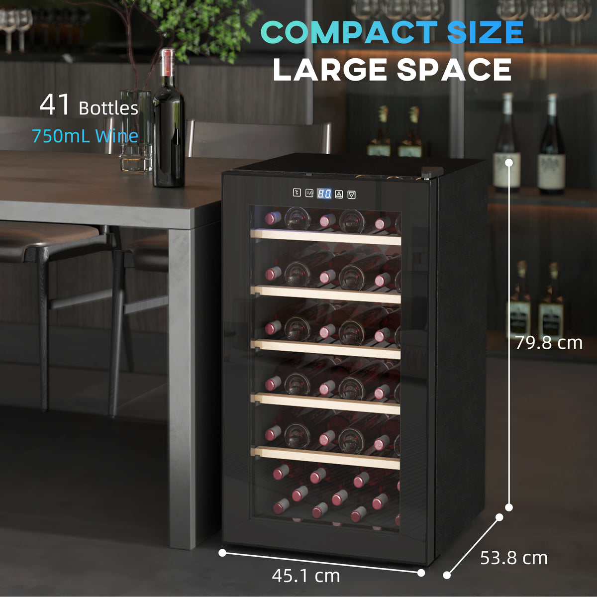 HOMCOM 41 Bottle Freestanding Wine Cooler Fridge with Touch Control – Glass Door Drinks Cabinet