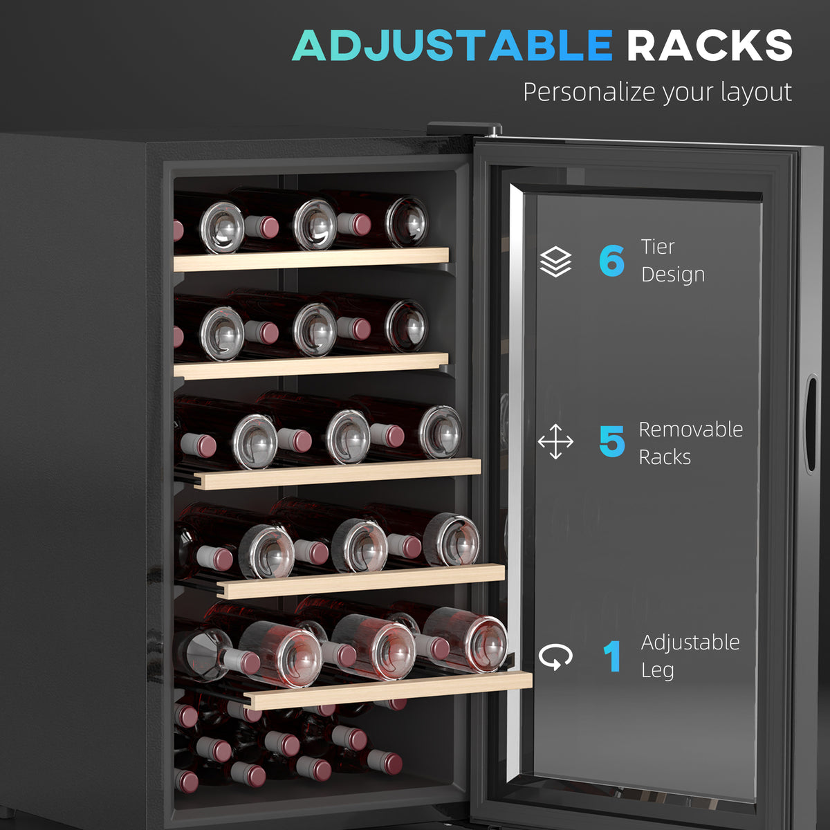HOMCOM 41 Bottle Freestanding Wine Cooler Fridge with Touch Control – Glass Door Drinks Cabinet
