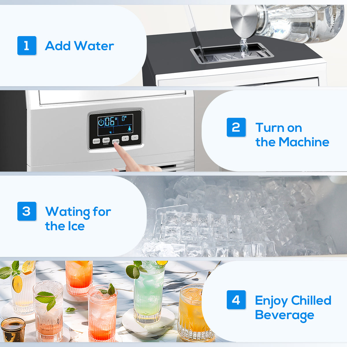 HOMCOM Commercial Ice Maker with 4kg Ice Storage, Water Shortage & Ice-Full Alerts – Home & Bar Use