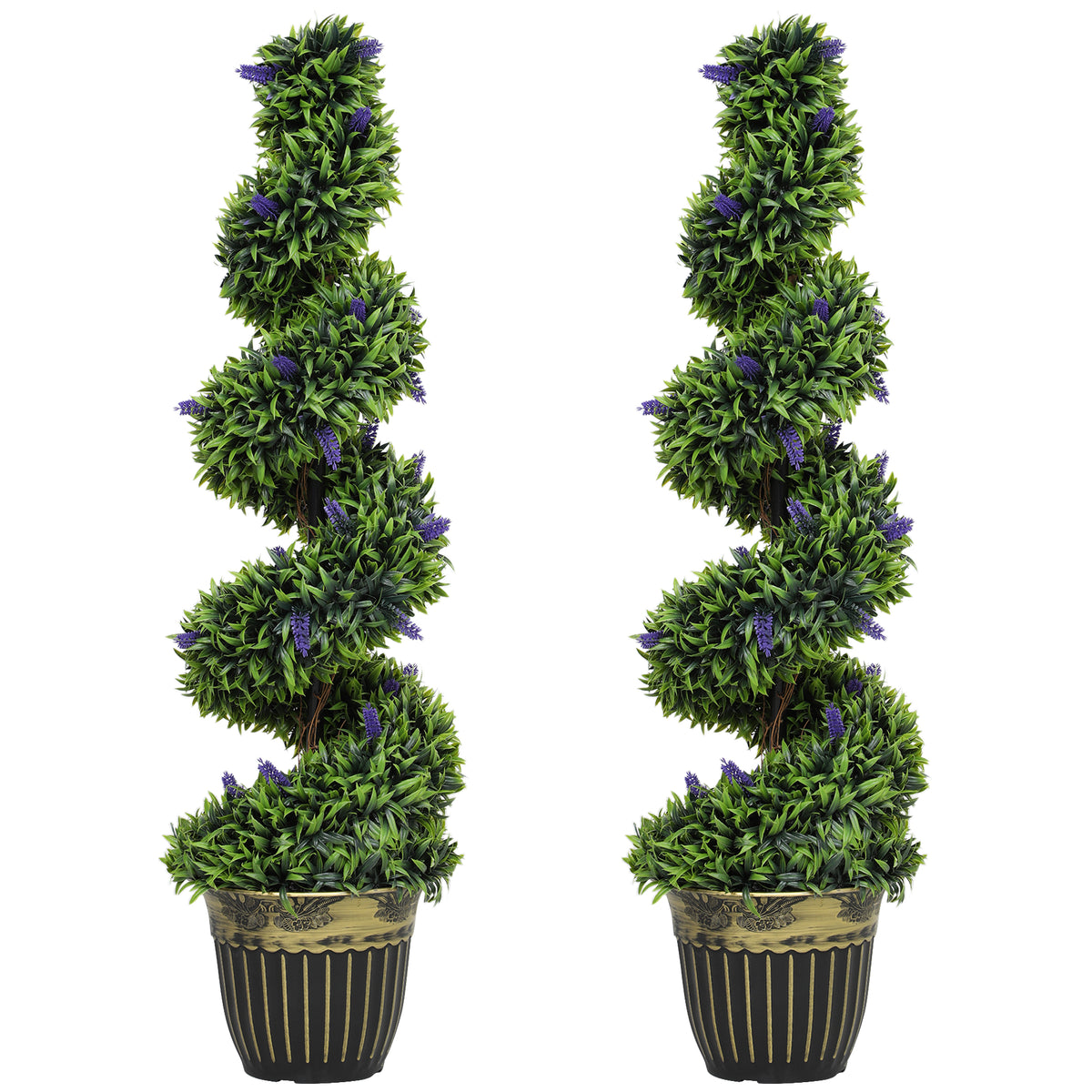 HOMCOM Artificial Spiral Boxwood & Lavender Plant Set, 115cm – Low Maintenance Indoor Outdoor Decor, Blue