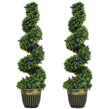 HOMCOM Artificial Spiral Boxwood & Lavender Plant Set, 115cm – Low Maintenance Indoor Outdoor Decor, Blue