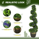 HOMCOM Artificial Spiral Boxwood & Lavender Plant Set, 115cm – Low Maintenance Indoor Outdoor Decor, Blue