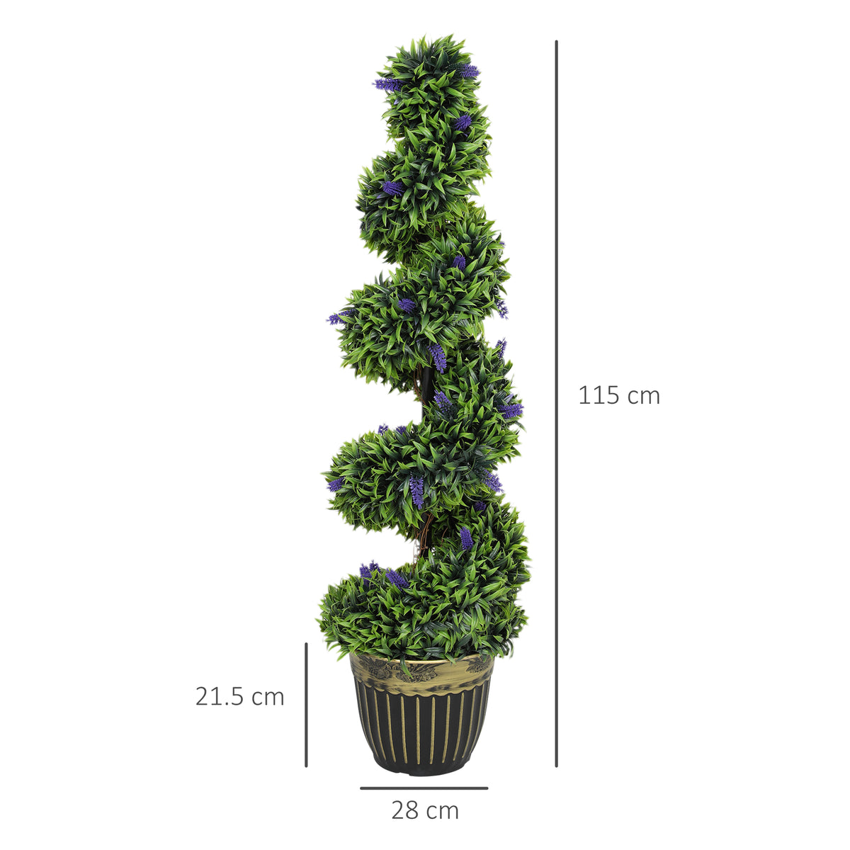 HOMCOM Artificial Spiral Boxwood & Lavender Plant Set, 115cm – Low Maintenance Indoor Outdoor Decor, Blue