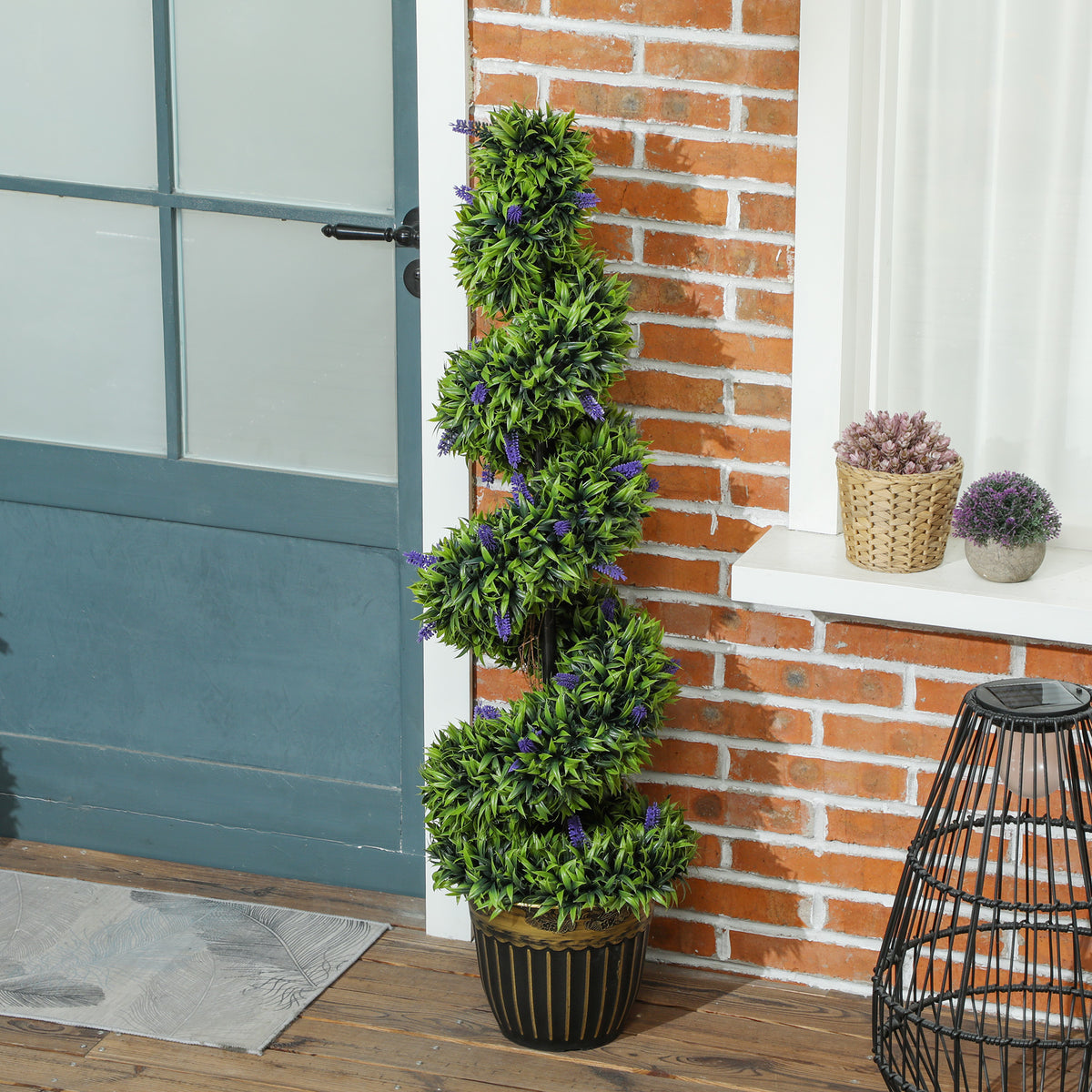 HOMCOM Artificial Spiral Boxwood & Lavender Plant Set, 115cm – Low Maintenance Indoor Outdoor Decor, Blue