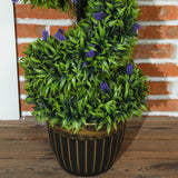 HOMCOM Artificial Spiral Boxwood & Lavender Plant Set, 115cm – Low Maintenance Indoor Outdoor Decor, Blue