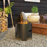 Outsunny Outdoor Fire Pit with Secondary Combustion System and Poker – Smokeless Garden Fire Bowl, Black