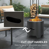 Outsunny Outdoor Fire Pit with Secondary Combustion System and Poker – Smokeless Garden Fire Bowl, Black