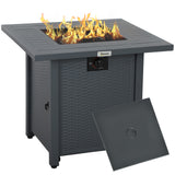 Outsunny 40,000 BTU Propane Gas Fire Pit Table with Glass Door, Lid & Rain Cover – Rattan-Effect Heater, Grey