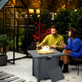 Outsunny 40,000 BTU Propane Gas Fire Pit Table with Glass Door, Lid & Rain Cover – Rattan-Effect Heater, Grey