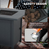 Outsunny 40,000 BTU Propane Gas Fire Pit Table with Glass Door, Lid & Rain Cover – Rattan-Effect Heater, Grey