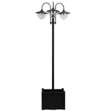 Outsunny 3-Head Solar Lamp Post with Planter Base – Black