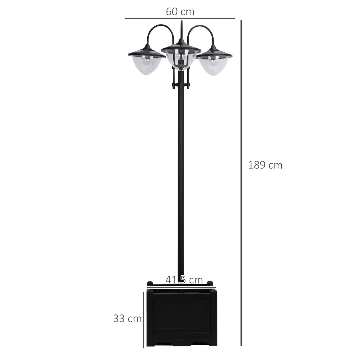 Outsunny 3-Head Solar Lamp Post with Planter Base – Black