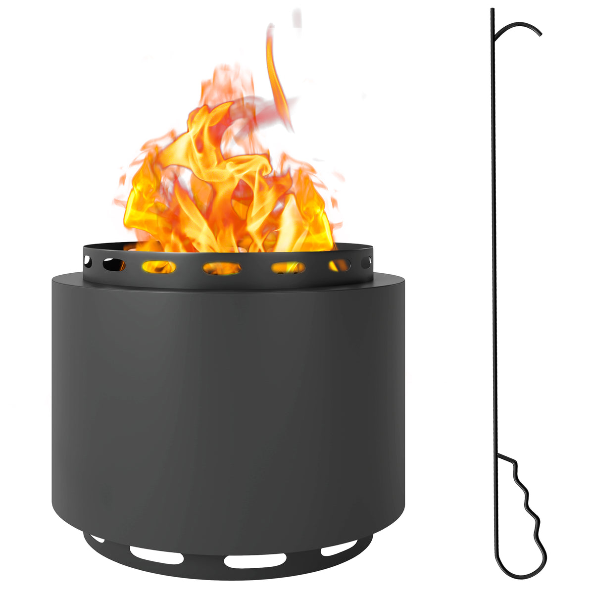 Outsunny 48.5cm Smokeless Wood Burning Fire Pit with Poker, Powder-Coated Metal Fire Bowl – Dark Grey