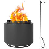 Outsunny 48.5cm Smokeless Wood Burning Fire Pit with Poker, Powder-Coated Metal Fire Bowl – Dark Grey