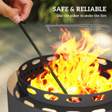 Outsunny 48.5cm Smokeless Wood Burning Fire Pit with Poker, Powder-Coated Metal Fire Bowl – Dark Grey
