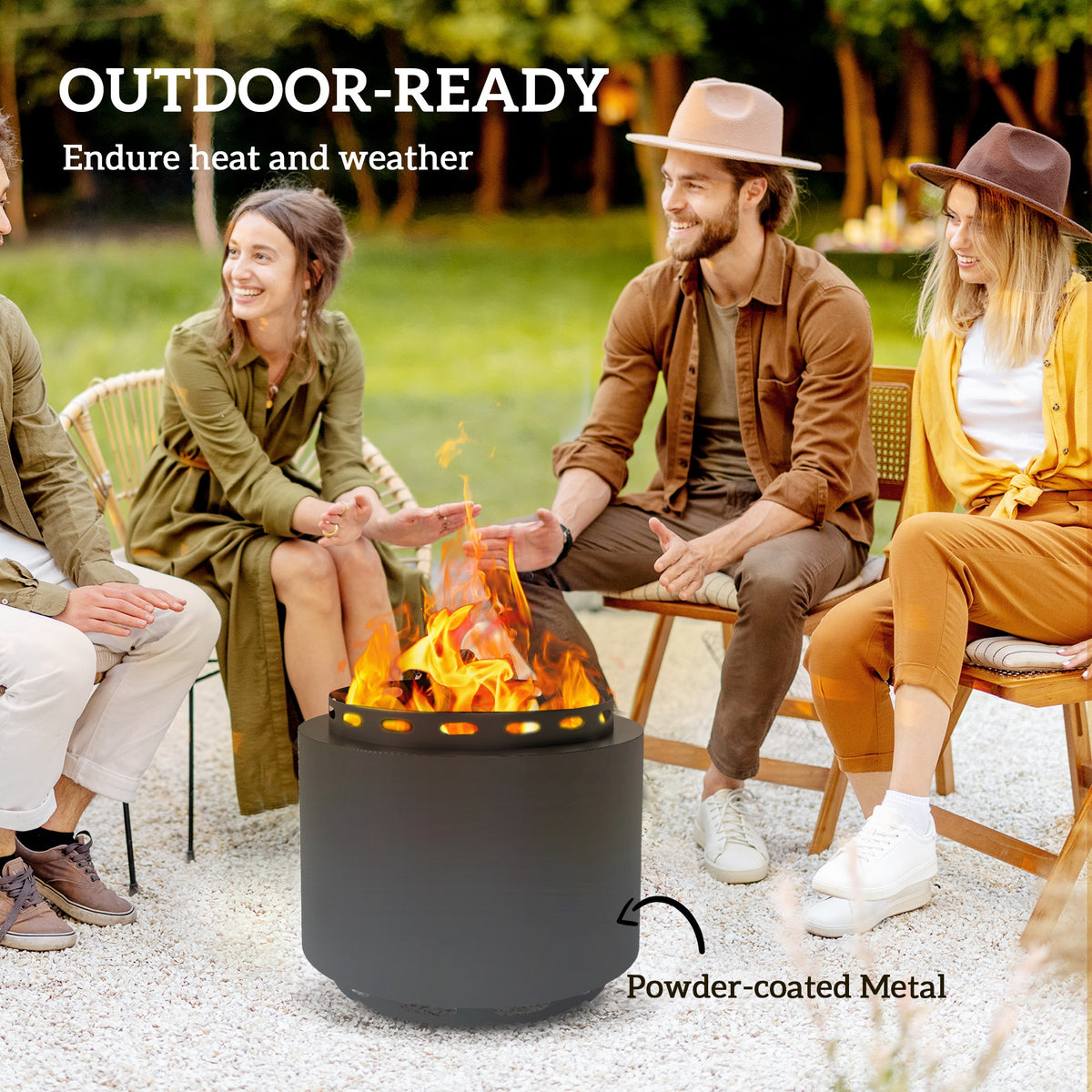 Outsunny 48.5cm Smokeless Wood Burning Fire Pit with Poker, Powder-Coated Metal Fire Bowl – Dark Grey