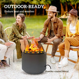 Outsunny 48.5cm Smokeless Wood Burning Fire Pit with Poker, Powder-Coated Metal Fire Bowl – Dark Grey