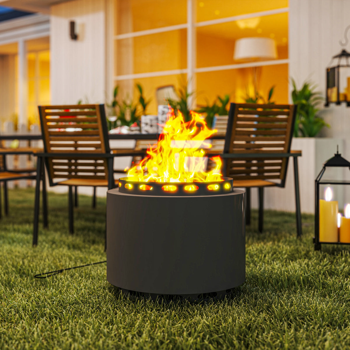Outsunny 48.5cm Smokeless Wood Burning Fire Pit with Poker, Powder-Coated Metal Fire Bowl – Dark Grey