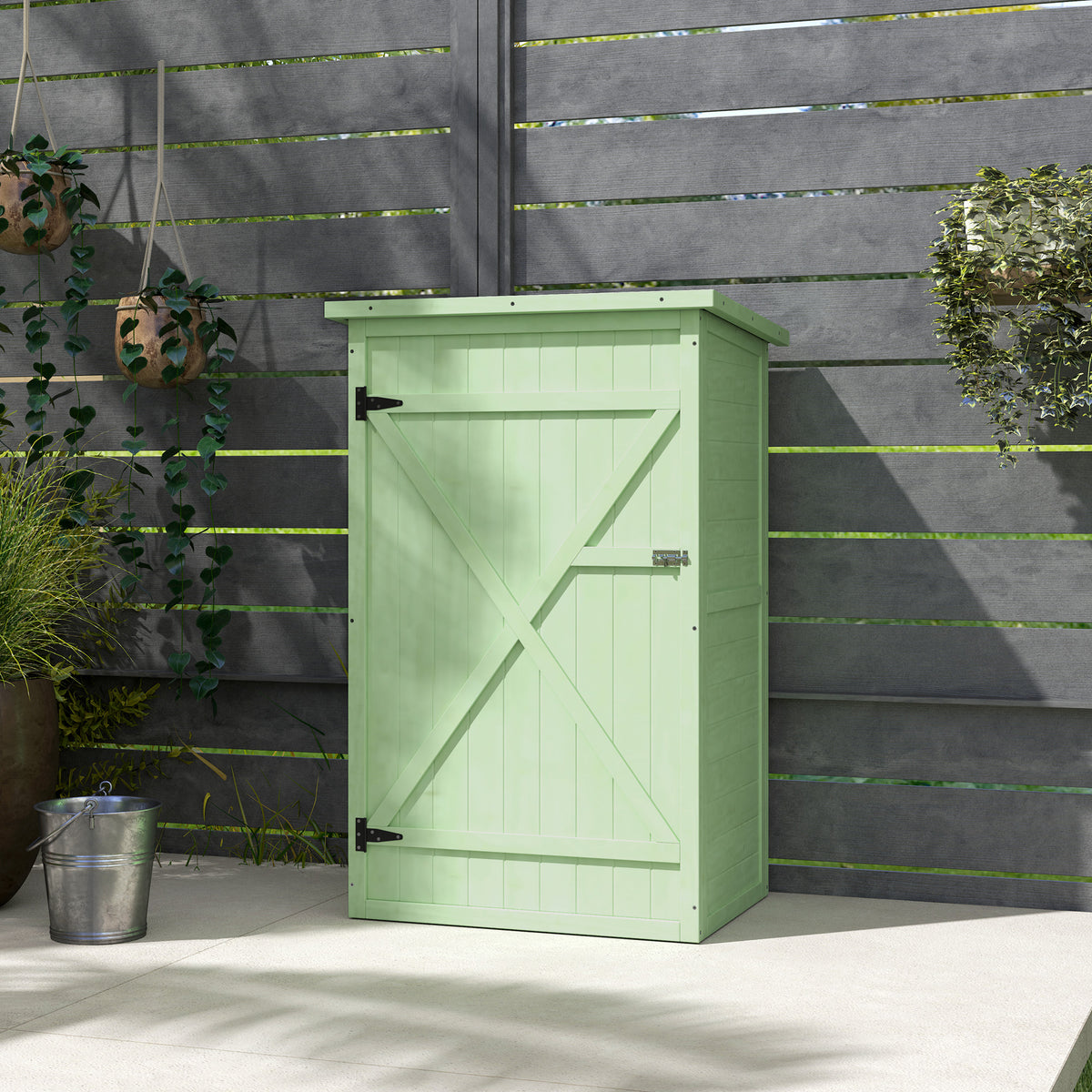 Outsunny Fir Wood Garden Shed with 2 Shelves & Lockable Doors – Tool Storage, 75 x 56 x 115cm, Green