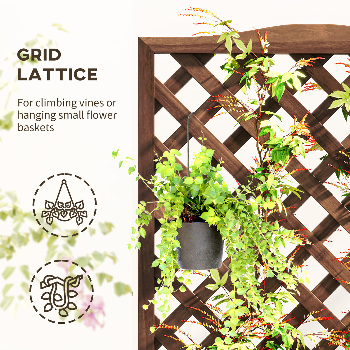 Outsunny Wooden Planter Box with Trellis – Fir Raised Garden Bed for Climbing Plants, 76 x 36 x 170cm
