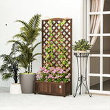 Outsunny Wooden Planter Box with Trellis – Fir Raised Garden Bed for Climbing Plants, 76 x 36 x 170cm