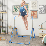 HOMCOM Kids Gymnastic Bar with Adjustable Height & Foldable Steel Frame – Training Bar for Ages 3+, Blue