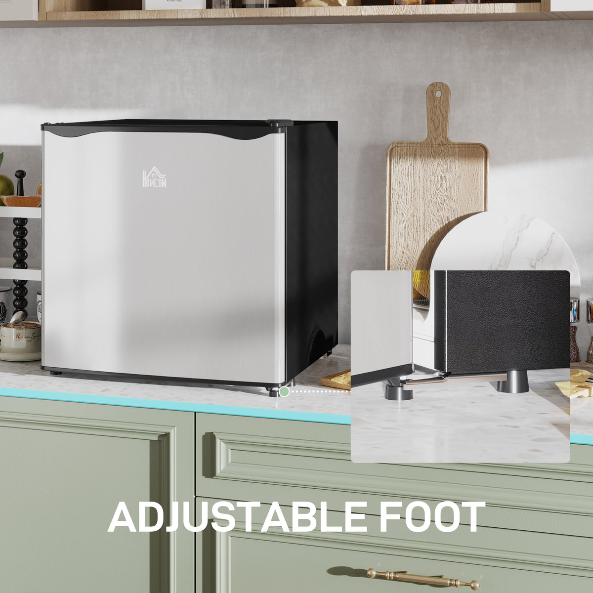 HOMCOM 46L Countertop Mini Fridge with Chiller Box & Reversible Door – Bedroom, Office, Silver