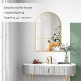 HOMCOM Modern Arched Window Wall Mirror for Bedroom, 91x60cm, Gold Tone