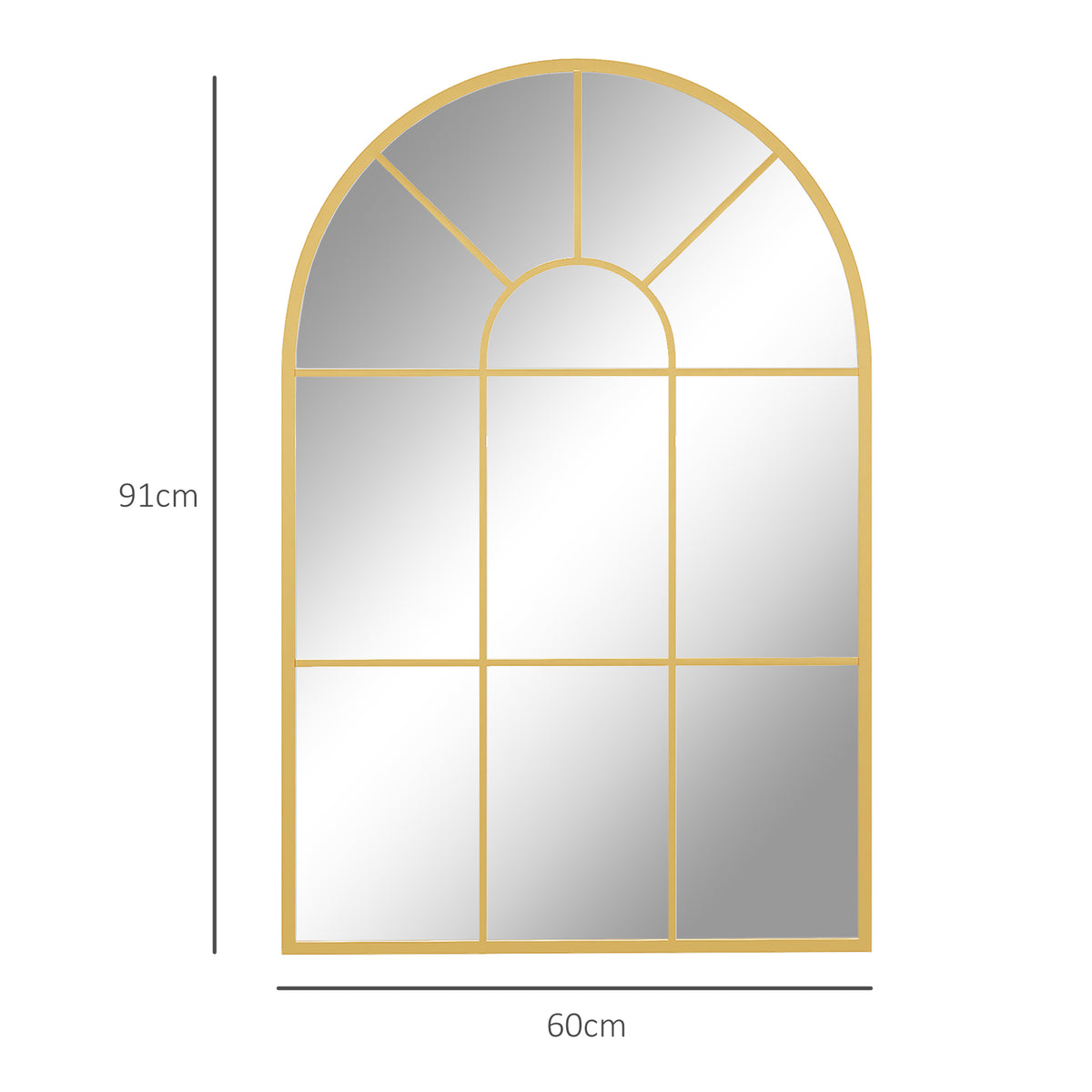 HOMCOM Modern Arched Window Wall Mirror for Bedroom, 91x60cm, Gold Tone