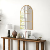 HOMCOM Modern Arched Window Wall Mirror for Bedroom, 91x60cm, Gold Tone