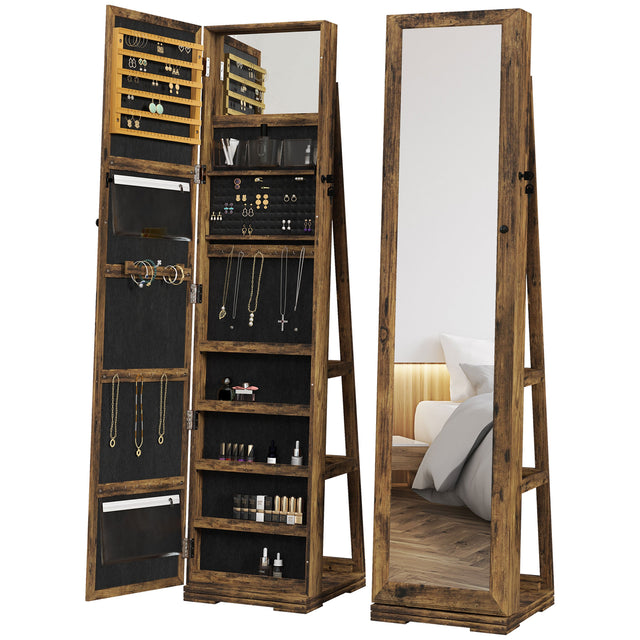HOMCOM swivel jewellery cabinet with mirror