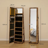 HOMCOM Lockable Swivel Jewellery Cabinet with Full-Length Mirror – 360° Bedroom Storage