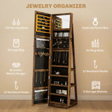 HOMCOM Lockable Swivel Jewellery Cabinet with Full-Length Mirror – 360° Bedroom Storage