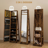 HOMCOM Lockable Swivel Jewellery Cabinet with Full-Length Mirror – 360° Bedroom Storage