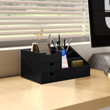 HOMCOM Bamboo Desk Organiser with 2 Drawers and 7 Compartments – Office Supplies Storage Caddy, Black