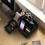 HOMCOM Bamboo Desk Organiser with 2 Drawers and 7 Compartments – Office Supplies Storage Caddy, Black