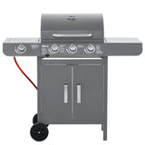 Outsunny 3+1 Burner Gas BBQ Grill with Side Burner & Warming Rack – Patio Barbecue with Cabinet, Grey