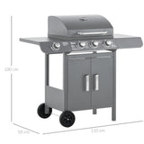 Outsunny 3+1 Burner Gas BBQ Grill with Side Burner & Warming Rack – Patio Barbecue with Cabinet, Grey