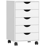HOMCOM Mobile Vertical Filing Cabinet with 5 Drawers and Wheels – Home Office Storage, White