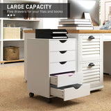 HOMCOM Mobile Vertical Filing Cabinet with 5 Drawers and Wheels – Home Office Storage, White
