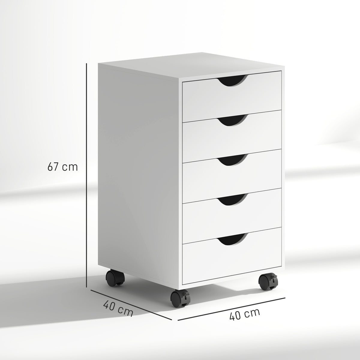 HOMCOM Mobile Vertical Filing Cabinet with 5 Drawers and Wheels – Home Office Storage, White