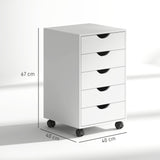 HOMCOM Mobile Vertical Filing Cabinet with 5 Drawers and Wheels – Home Office Storage, White