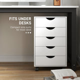 HOMCOM Mobile Vertical Filing Cabinet with 5 Drawers and Wheels – Home Office Storage, White
