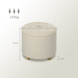 HOMCOM 45cm Round Storage Ottoman with Lid – Teddy Fleece Footstool and Padded Seat, Cream White