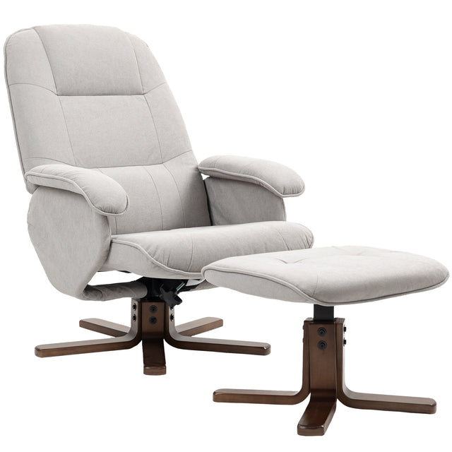 Light grey swivel recliner with footstool