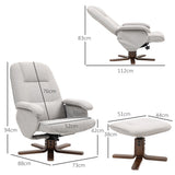 HOMCOM Swivel Recliner Chair with Footstool & Wooden Base – Scandi Linen-Look Armchair, Light Grey