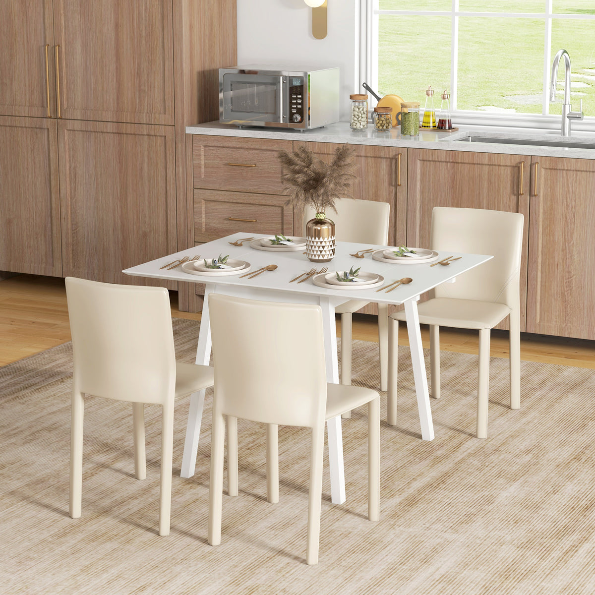 HOMCOM Extendable Drop Leaf Kitchen Table for 2–4 with Pine Wood Frame – Space-Saving Dining Table, White
