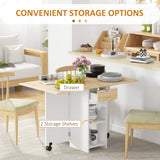 HOMCOM Foldable Drop Leaf Dining Table with Storage – Space-Saving Kitchen Table for 4, Oak