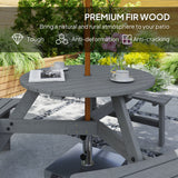 Outsunny 6-Person Fir Wood Patio Table & Bench Set with Parasol Hole – Garden Dining, Grey
